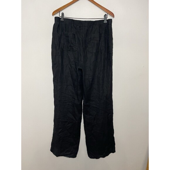 Style co Women's Medium Black Linen Elastic Waist Pants Rhinestone Pockets - Picture 6 of 7
